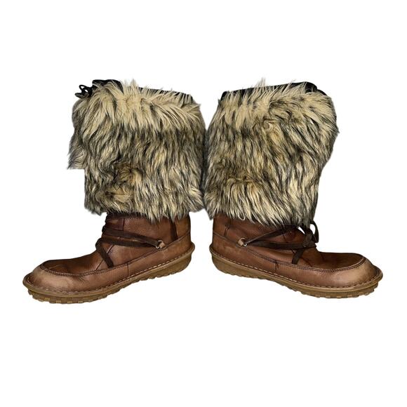 Sorel Ahna Brown Leather Faux Furry Boots Size 8.5 - Picture 6 of 12